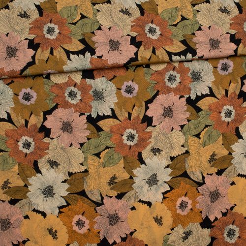 Viscose met bloemen in bruine tinten 'Almost Autumn' - Burda Collectie Lente-Zomer 2022 - stoffen van leuven
