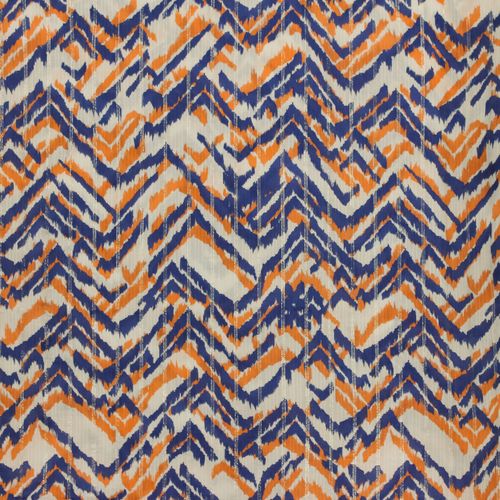 Viscose met witte, blauwe, oranje en metallic strepen- Knipmode Collectie Lente-Zomer 2022 - stoffen van leuven