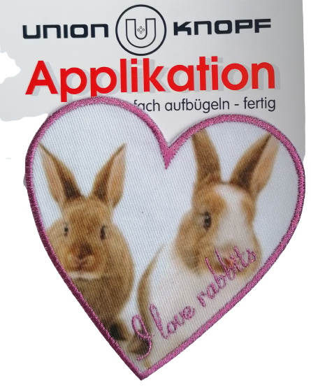 Hartvormige applicatie met konijnen - 9 x 9 cm