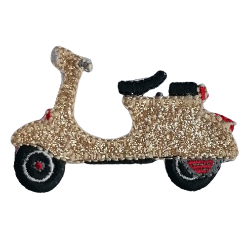 Applicatie - scooter / brommer / Vespa in gouden glitter - 4 x 6 cm