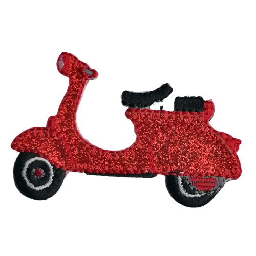 Applicatie - scooter / brommer / Vespa in rode glitter - 4 x 6 cm