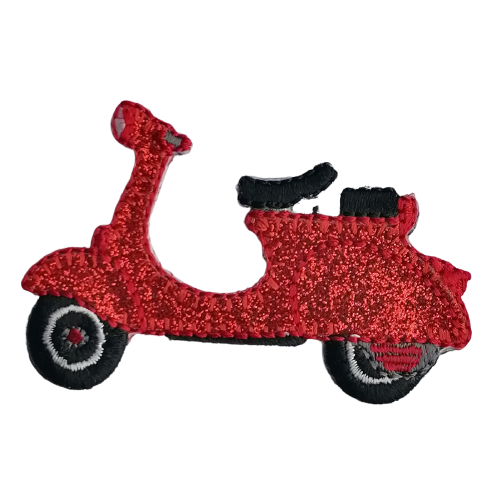 Applicatie - scooter / brommer / Vespa in rode glitter - 4 x 6 cm