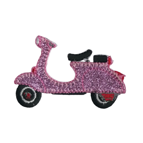 Applicatie - scooter / brommer / Vespa in roze glitter - 4 x 6 cm