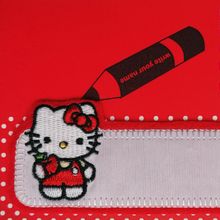 Personaliseerbare applicatie - Hello Kitty met tekstvak om te beschrijven - 8,5 x 3,5 cm