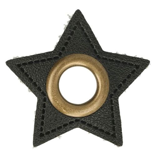 Nestelogen (brons 8 mm) op zwart imitatieleder ster (32 mm) stoffen van leuven