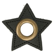 Nestelogen (brons 8 mm) op zwart imitatieleder ster (32 mm)