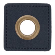 Nestelogen (brons 8 mm) op blauw imitatieleder vierkant (28 mm)