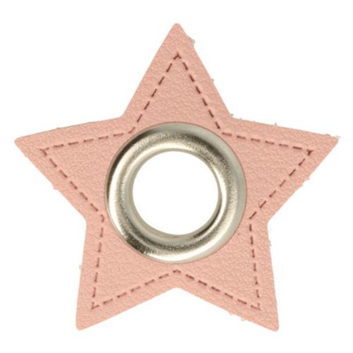 Nestelogen (nikkel 8 mm) op roze imitatieleder ster (32 mm) stoffen van leuven