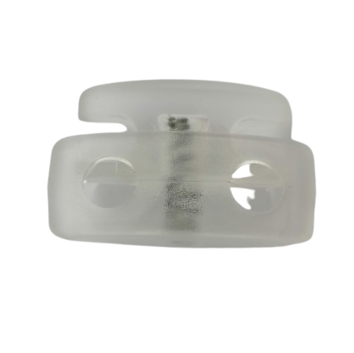 Koordstopper plastic 2 gaten - dik ovaal (bootvorm) 27 mm - transparant