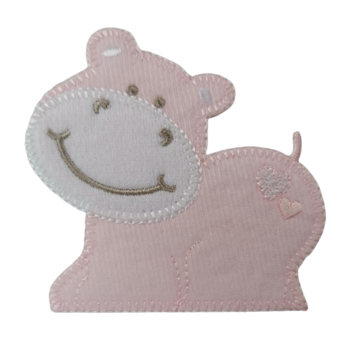 Applicatie - baby roze nijlpaard - 7 x 7 cm