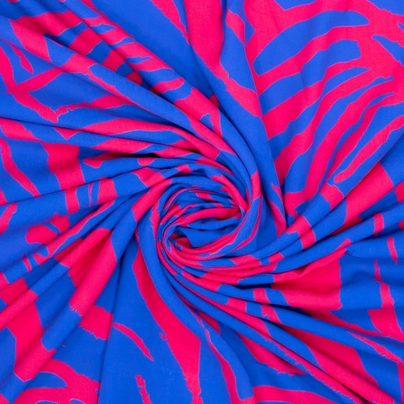 Viscose zebra print blauw roze