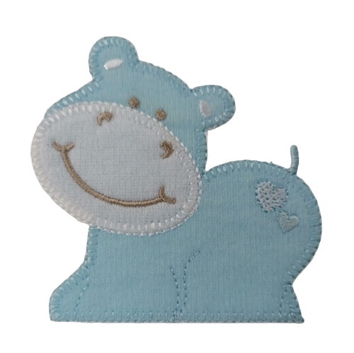 Applicatie - baby blauw nijlpaard - 7 x 7 cm