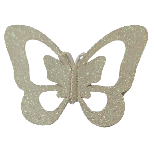 Applicatie - vlinder in witte glitter met transparante vleugels - 5 x 4 cm - stoffen van leuven