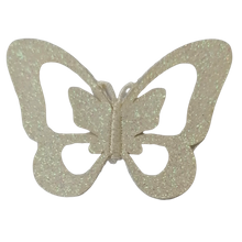 Applicatie - vlinder in witte glitter met transparante vleugels - 5 x 4 cm