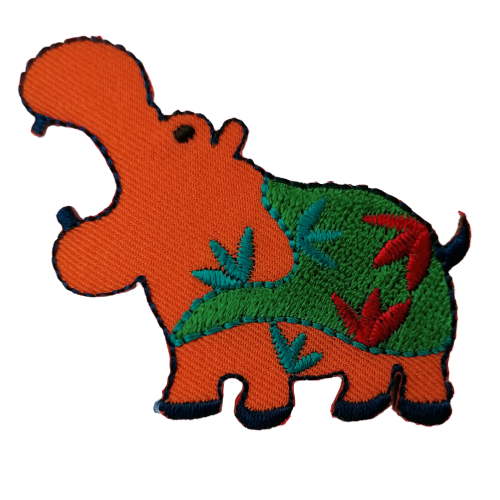 Applicatie - oranje nijlpaard - 6 x 5 cm - stoffen van leuven