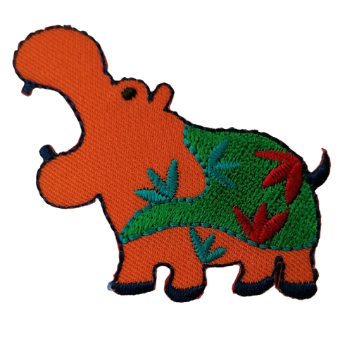 Applicatie - oranje nijlpaard - 6 x 5 cm