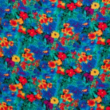 Viscose blauw met kleurrijke bloemen