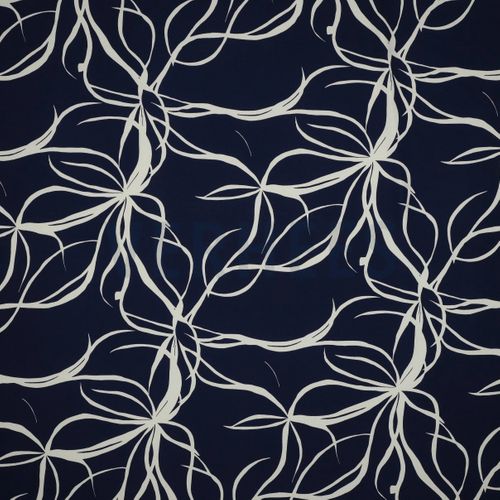 Viscose blauw met abstract witte print © 2024 Verhees Textiles 