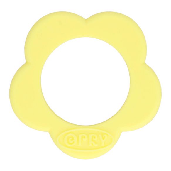 Bijtring bloem silicone van Opry - geel - 40 mm