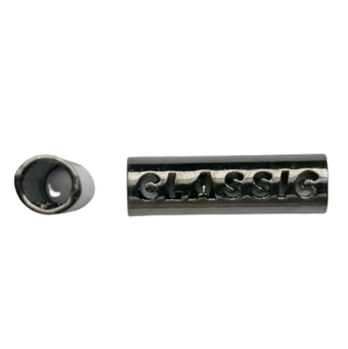 Koord einde metaal 26 mm - cilinder gunmetal / zwart zilver 'classic' (opening 5 mm) - stoffen van leuven