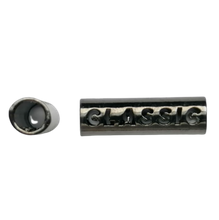 Koord einde metaal 26 mm - cilinder gunmetal / zwart zilver 'classic' (opening 5 mm)
