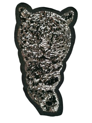 Opnaaibare pailletten applicatie XL - zilveren tijger - 18 x 31 cm van Milliblu's - stoffen van leuven