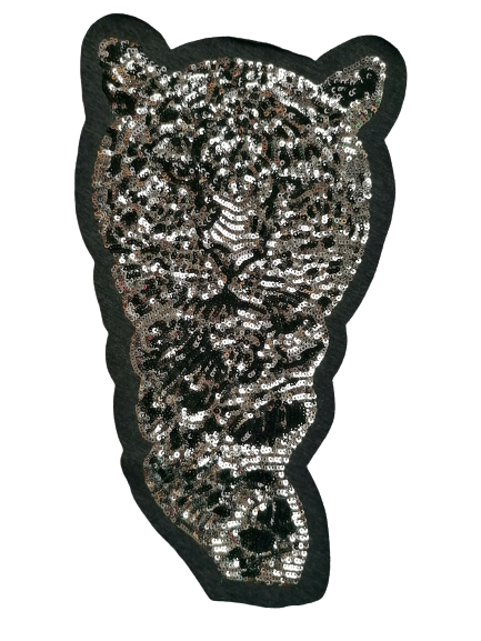 Opnaaibare pailletten applicatie XL - zilveren tijger - 18 x 31 cm van Milliblu's