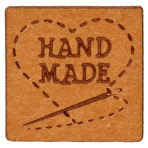 Label 'Handmade' - bruin imitatieleer 20 x 20 mm - stoffen van leuven