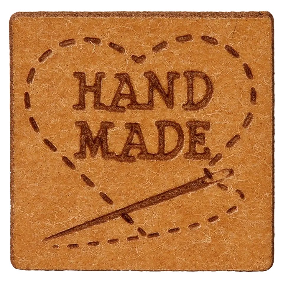 Label 'handmade' - bruin imitatieleer 20 x 20 mm