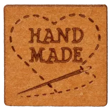 Label 'handmade' - bruin imitatieleer 20 x 20 mm