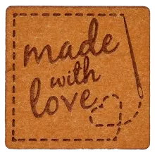Label 'Made with love' - bruin imitatieleer 20 x 20 mm