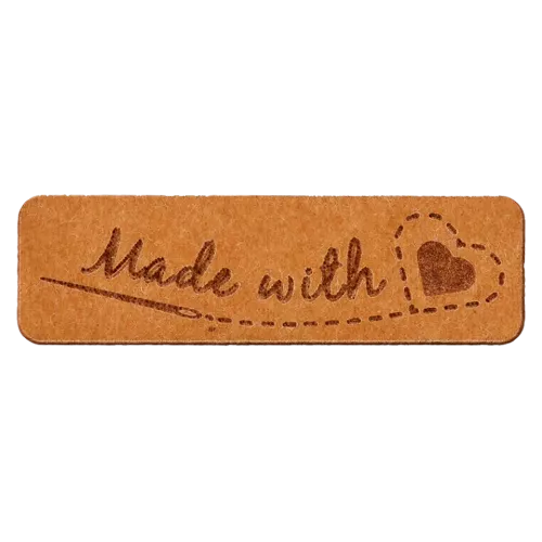 Label 'Made with love' - bruin imitatieleer 40 x 10 mm - stoffen van leuven