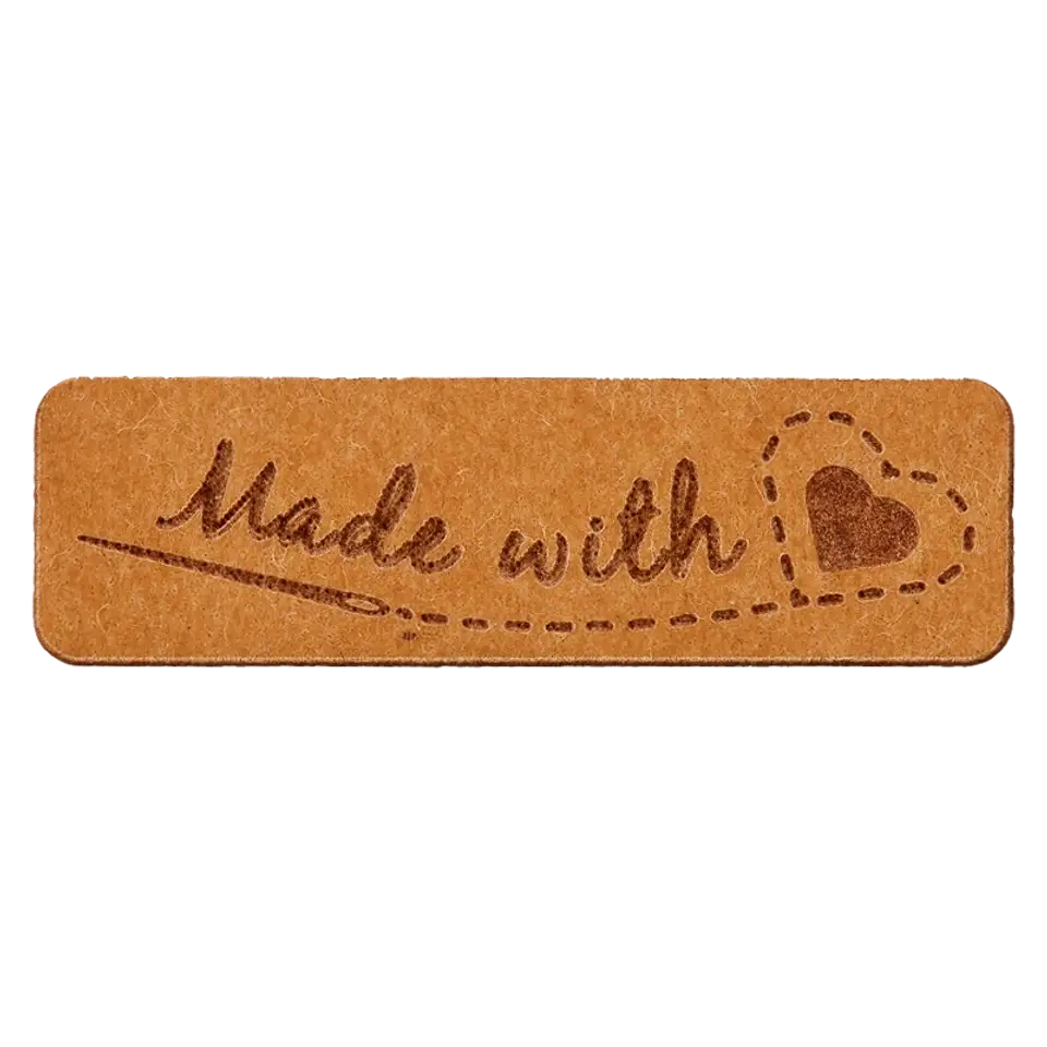Label 'Made with love' - bruin imitatieleer 40 x 10 mm