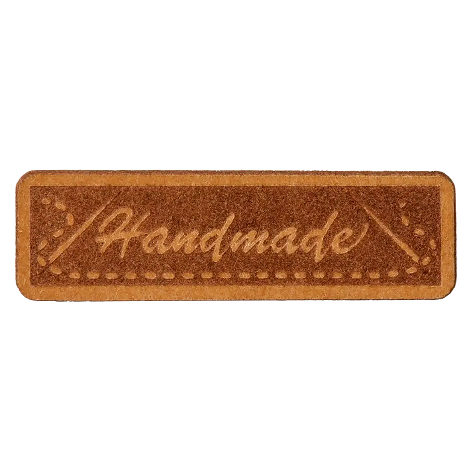Label 'Handmade' - bruin imitatieleer 40 x 10 mm