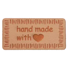Label 'handmade with love' - beige / camel imitatieleer 40 x 20 mm