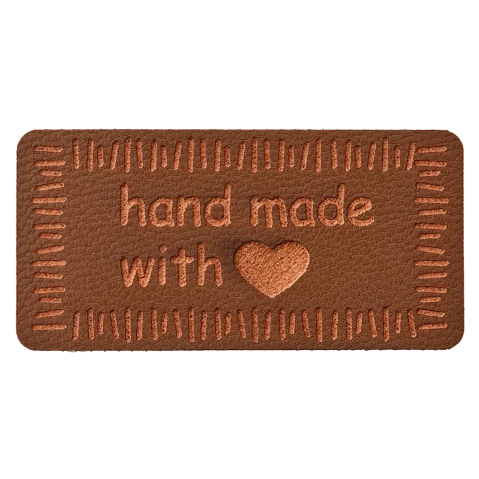 Label 'handmade with love' - bruin imitatieleer 40 x 20 mm
