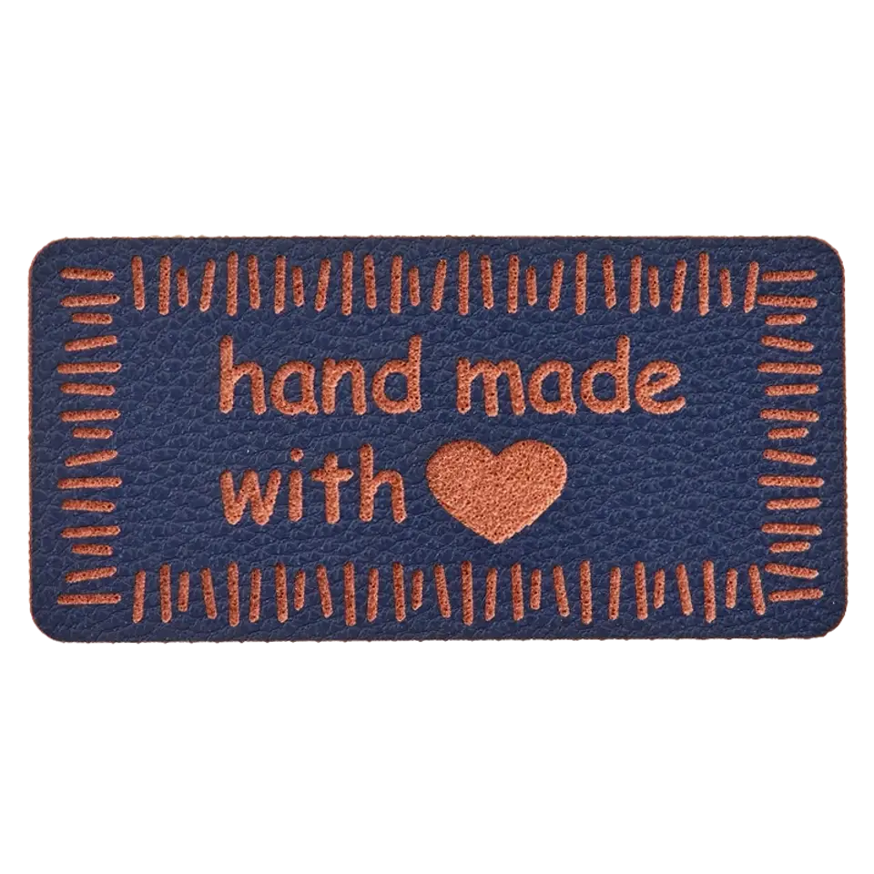 Label 'handmade with love' - blauw imitatieleer 40 x 20 mm