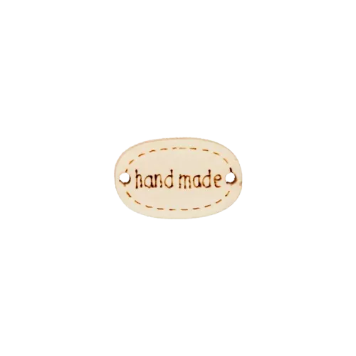 Label 'handmade' - beige / camel / naturel hout 20 mm ovaal - stoffen van leuven