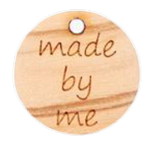 Label 'made by me' - beige / camel / naturel hout 16 mm rond - stoffen van leuven