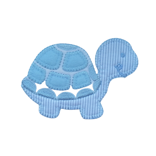 Applicatie - kleine blauwe / witte schildpad - 7 x 10 cm