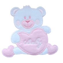 Applicatie - witte beer met roze hart met tekst 'baby' - 12 x 11 cm