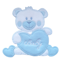 Applicatie - witte beer met blauw hart met tekst 'baby' - 12 x 11 cm