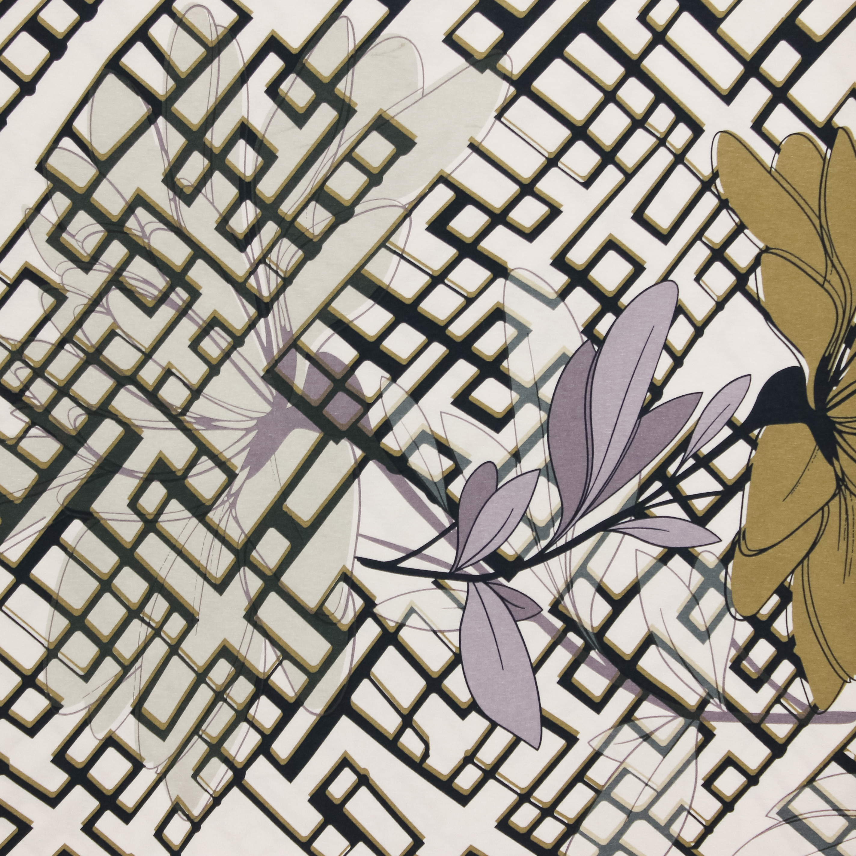 Viscose tricot met bloemen en lijnenpatroon van My Image