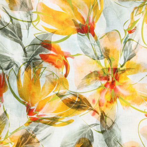 Wit linnen met grote gele bloemen - stoffen van leuven