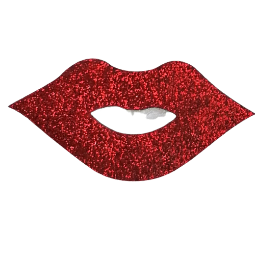 Opstrijkbare applicatie - rode glitter mond / lippen - 6 x 3 cm - stoffen van leuven