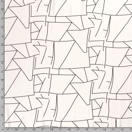 Witte viscose met zwarte abstracte lijnen patroon van Stitched by You