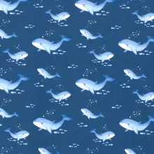 Tricot blauw met walvissen