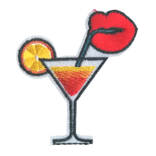 Applicatie - cocktail met sinaasappelschijfje en lippen - 6,5 x 7 cm - stoffen van leuven