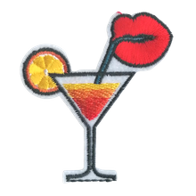 Applicatie - cocktail met sinaasappelschijfje en lippen - 6,5 x 7 cm