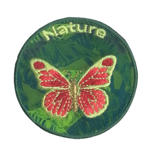 Applicatie - vlinder en tekst 'nature' - 5 cm - stoffen van leuven